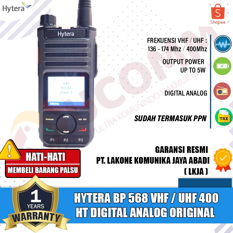 Jual HYTERA Bp 568 Digital Analog Vhf Singleband Ht Hytera Bp568 Bp-568 ...