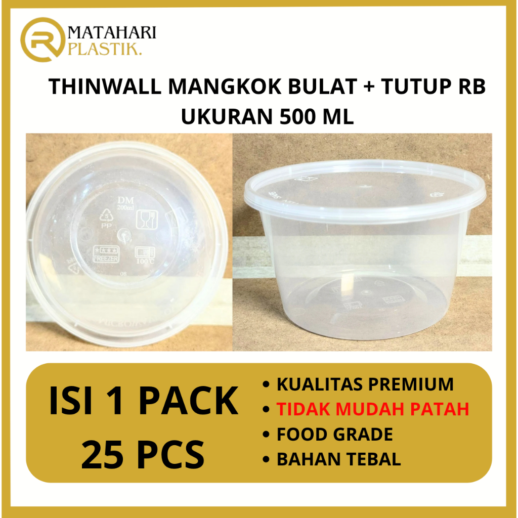 Jual RMP - THINWALL MANGKOK BULAT + TUTUP ISI 25 PCS UK 500ML - PLASTIK ...