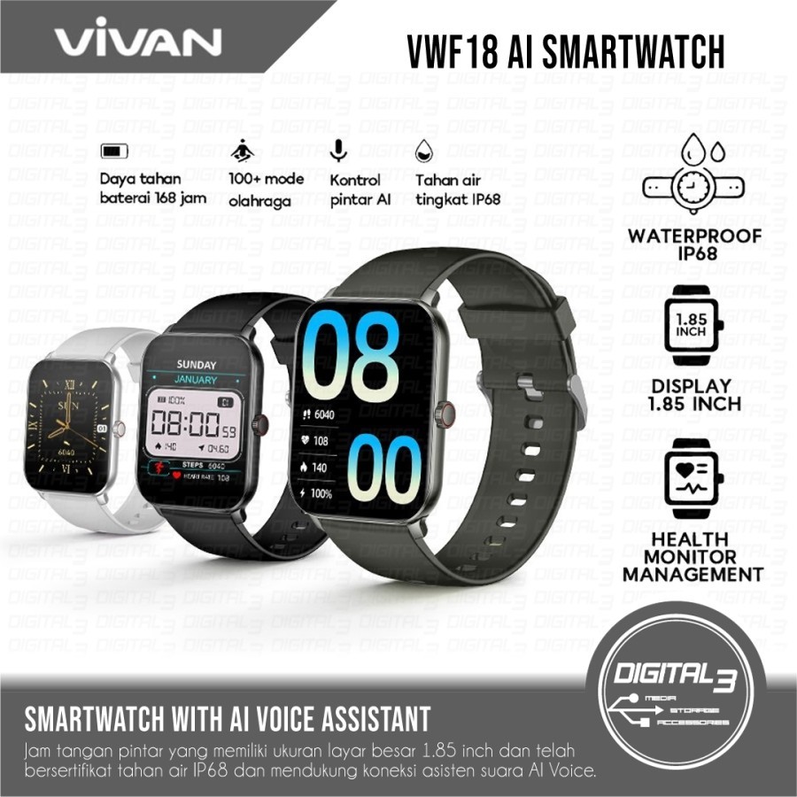 Jual VIVAN AI Smart Watch VWF18 Jam Tangan Pintar Health Monitor ...