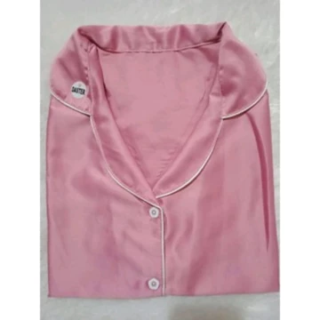 BA B26 Baju Tidur Piyama Satin Polos Lengan Pendek Celana Panjang Setelan Baju Tidur