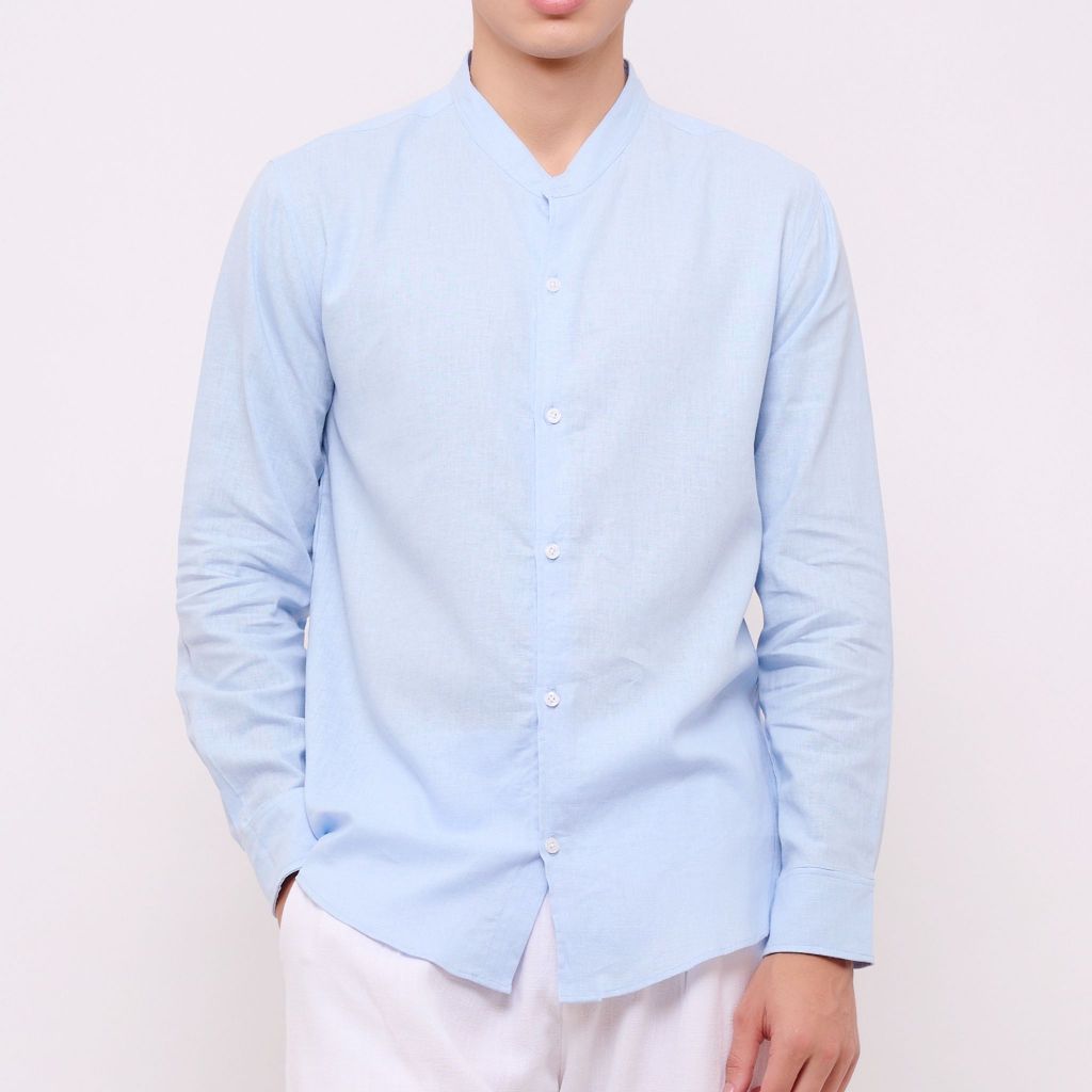 Jual REMEDY Kemeja Linen Pria Lengan Panjang Warna Biru Muda - Playa ...
