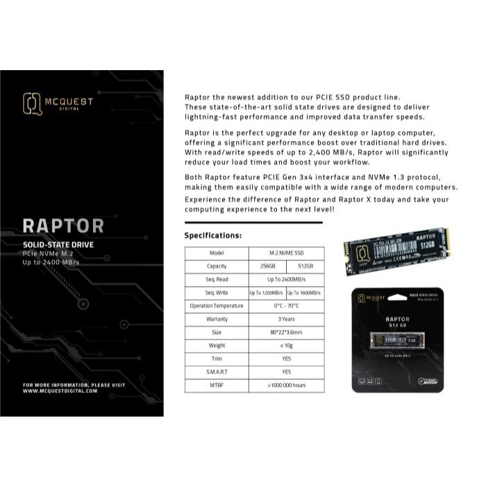 Jual MCQuest Digital Raptor SSD 256GB M.2 NVMe PCIe Gen 3x4 | Shopee ...