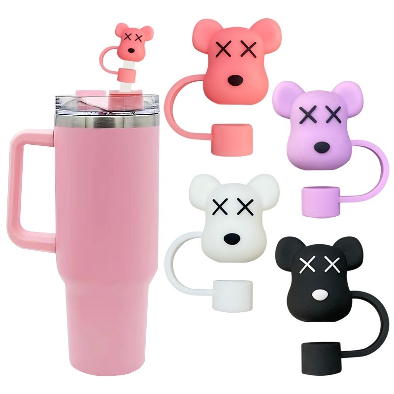 Jual 10mm Kaws bear tutup sedotan silikon Penutup motif karakter imut ...