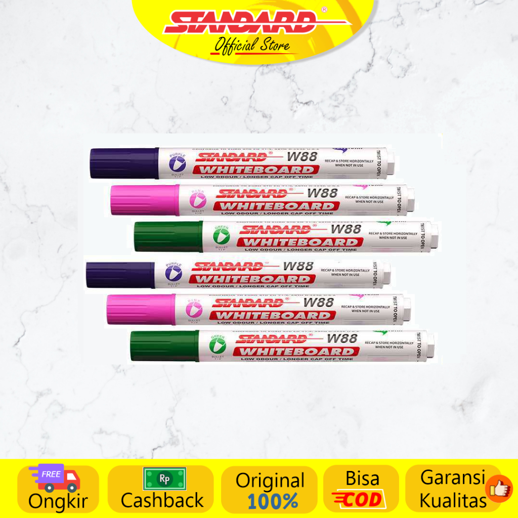 Standard - W88 Whiteboard Marker Warna Pink, Green, Violet @2 pcs ( Spidol yg bisa dihapus ) (2)