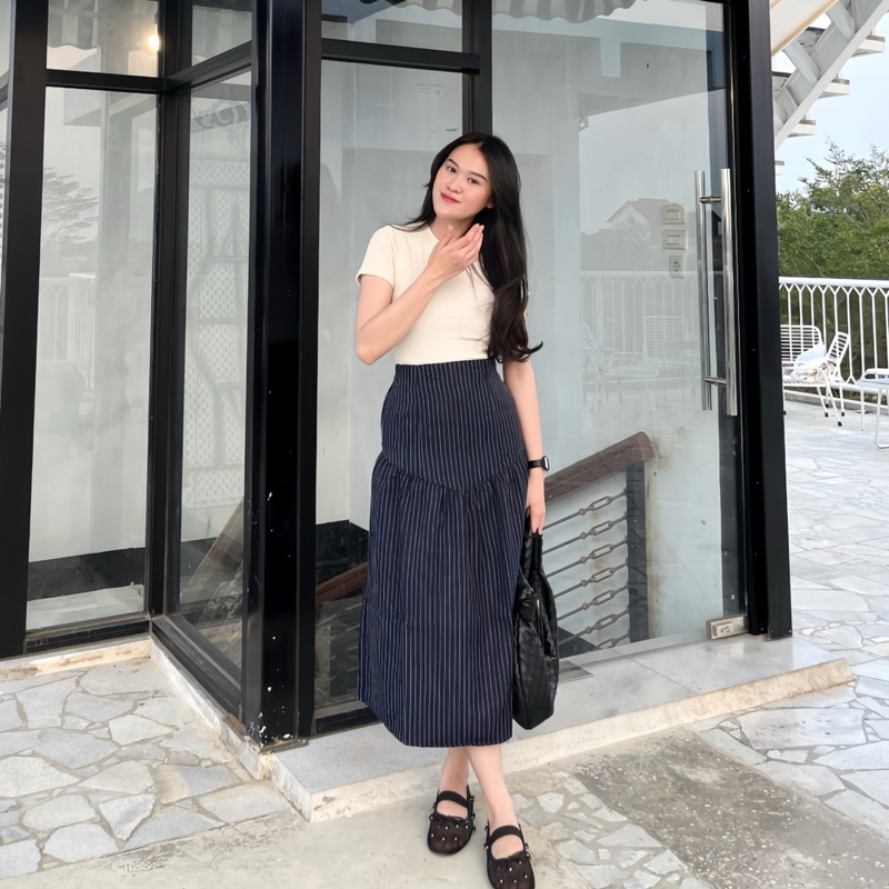 Jual Frey Skirt Rok Stripe Semiwoll Midi Maxi Rok A Line byvitafa ...