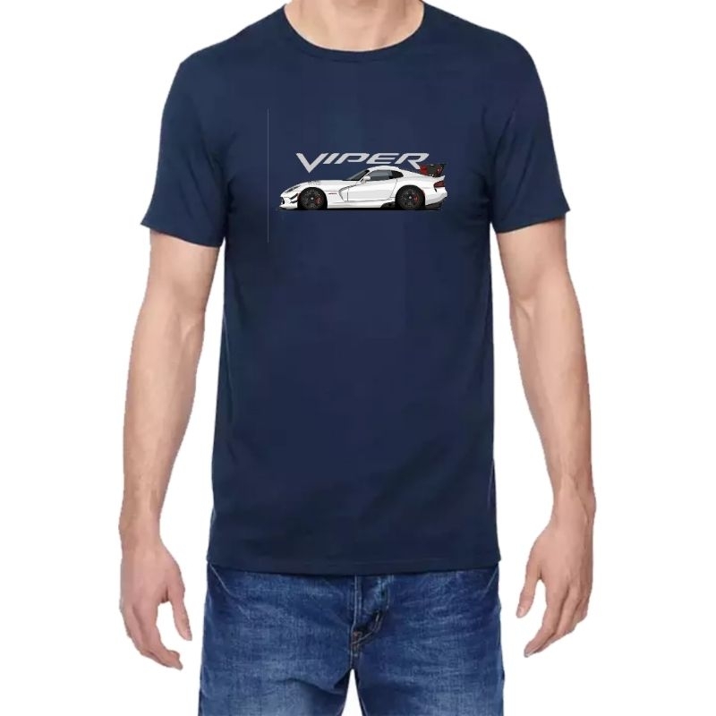 Men's Dodge Viper Tri-Logo T-Shirt - Black Officially Licensed Tee, Made In USA, Slightly Fitted Cut (XXL)