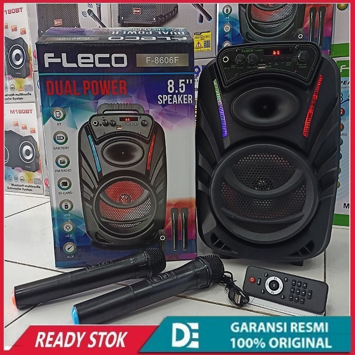 Jual Speaker Bluetooth Karaoke Fleco F 8606 F Bonus 2 Mic Wireless Full Bass Speaker Portable 4041