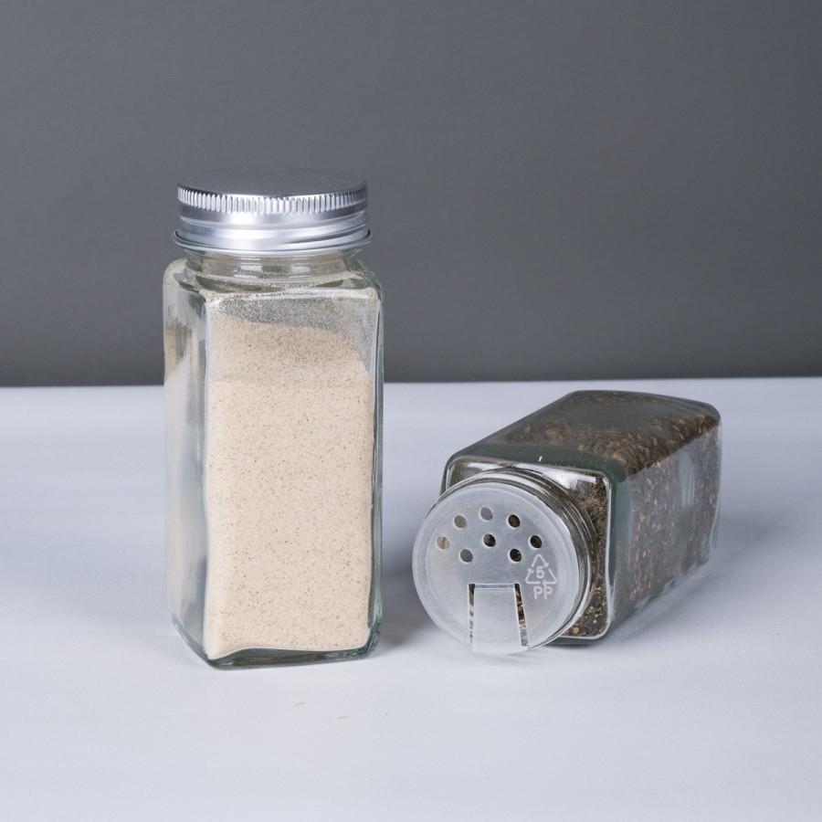 Jual Botol Kaca Kotak Tempat Bumbu Rempah Garam Lada Tutup Aluminium ...