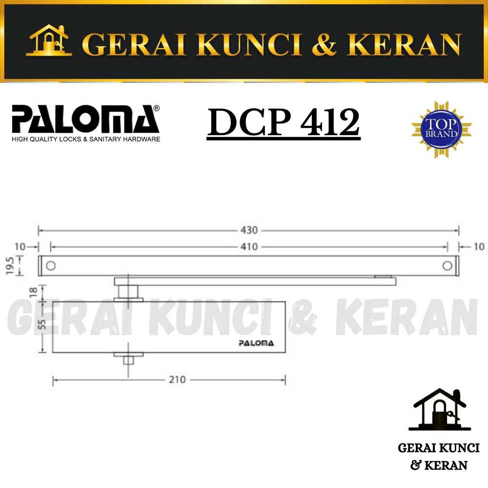 Jual PALOMA DCP 412 DOOR CLOSER 925-SLIDING ARM PENUTUP PINTU OTOMATIS ...