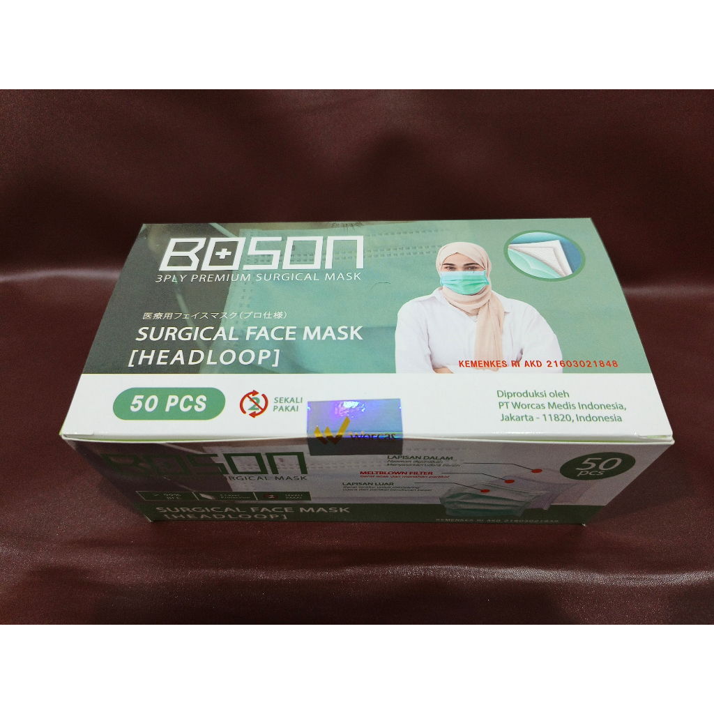 Jual Masker BOSON Surgical Mask Headloop 3 Ply - Masker Medis Isi 50 ...