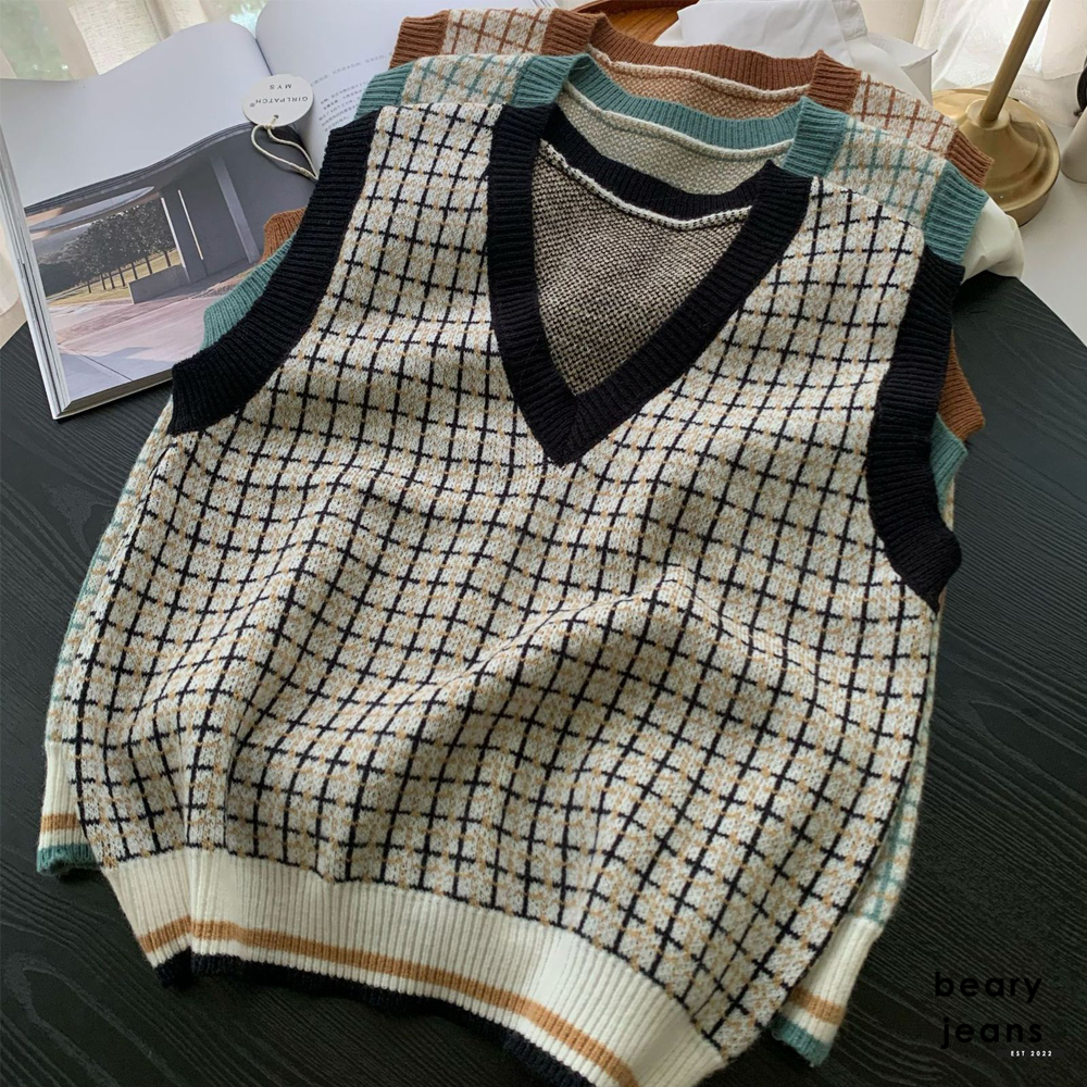 Jual BEARY JEANS BJ122 | GRID VEST Rompi Sweater Rajut Wanita Musim ...