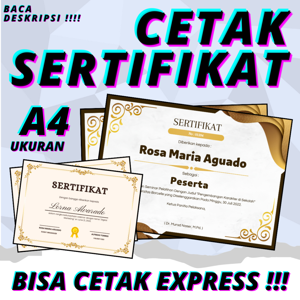 Jual Cetak Sertifikat A4 Tebal Murah Mewah & Bahan PremiumCetak Piagam ...