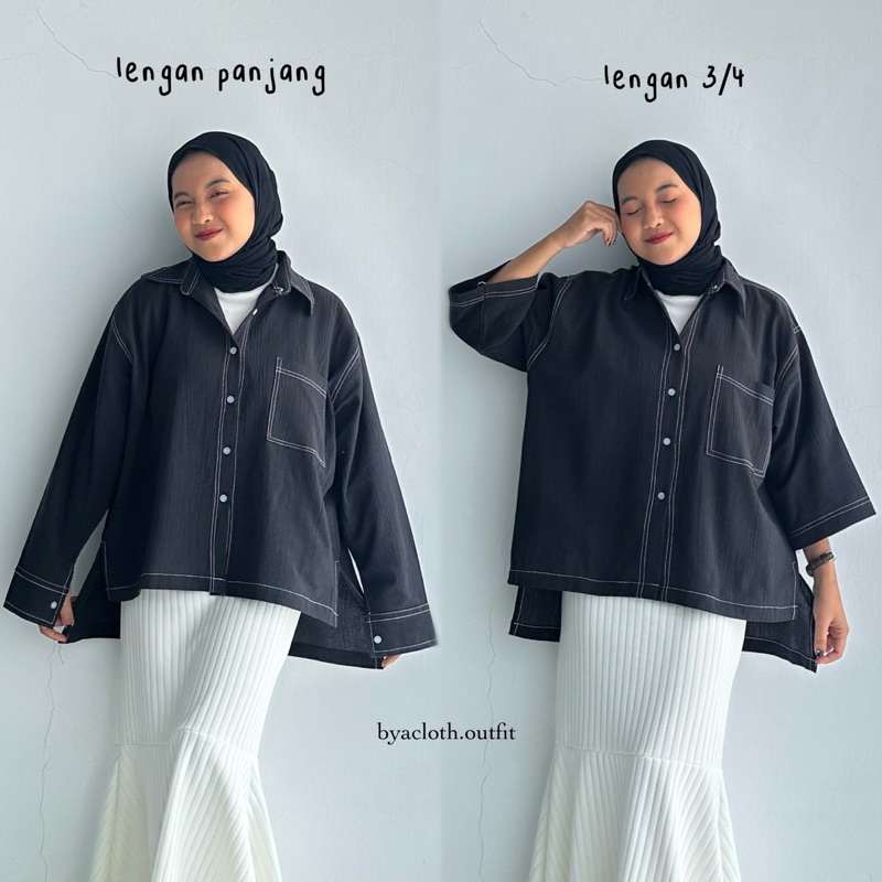 Jual Byacloth Ceri Kemeja Oversized Linen Wanita Linen Crinkle Shirt Atasan Wanita Lengan