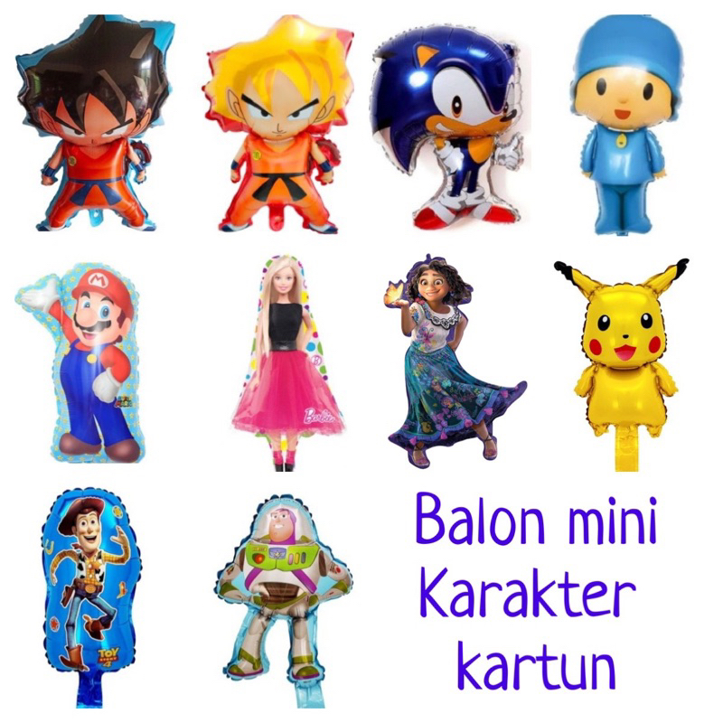 Jual BALON MINI KARAKTER KARTUN MARIO, POCOYO, BARBIE, SONIC , SON GOKU ...