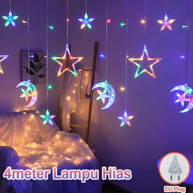 Jual Aibo Lampu Natal Led Hias 4meter Lampu Tirai Bintang Lampu Kelap Kelip Warna Warni Lampu