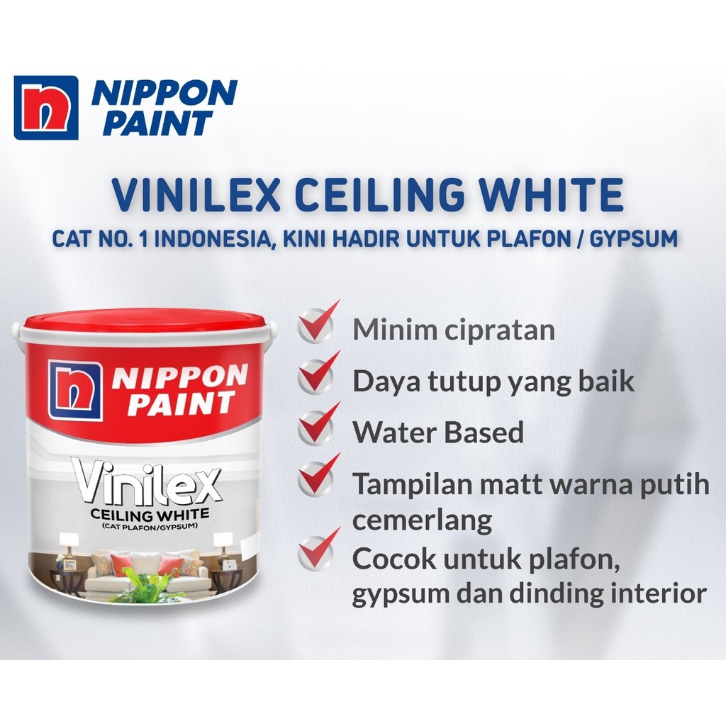 Jual NIPPON PAINT VINILEX CEILING WHITE (CAT PLAFON/GYPSUM) | Shopee ...