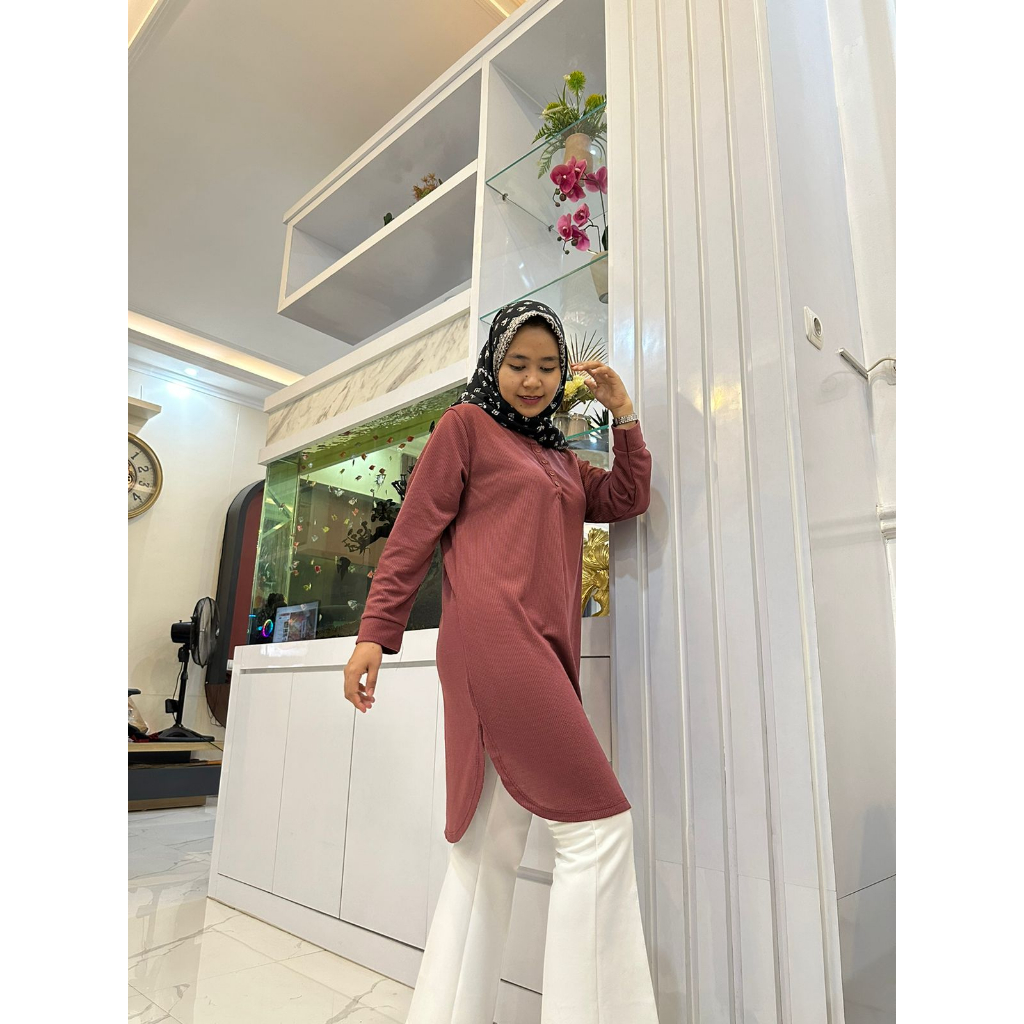 KAOS ATASAN TUNIK POLOS LENGAN PANJANG KAOS LONG DRESS BERKANCING KAOS  BUSUI WANITA