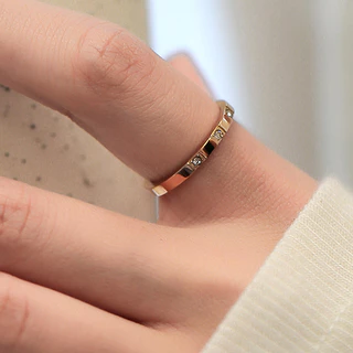 Lanme Jewelry Cincin Titanium Wanita Cincin Titanium Steel Warna Aksen Berlian Imitasi Rose Gold Anti Karat Untuk Wanita AZ278