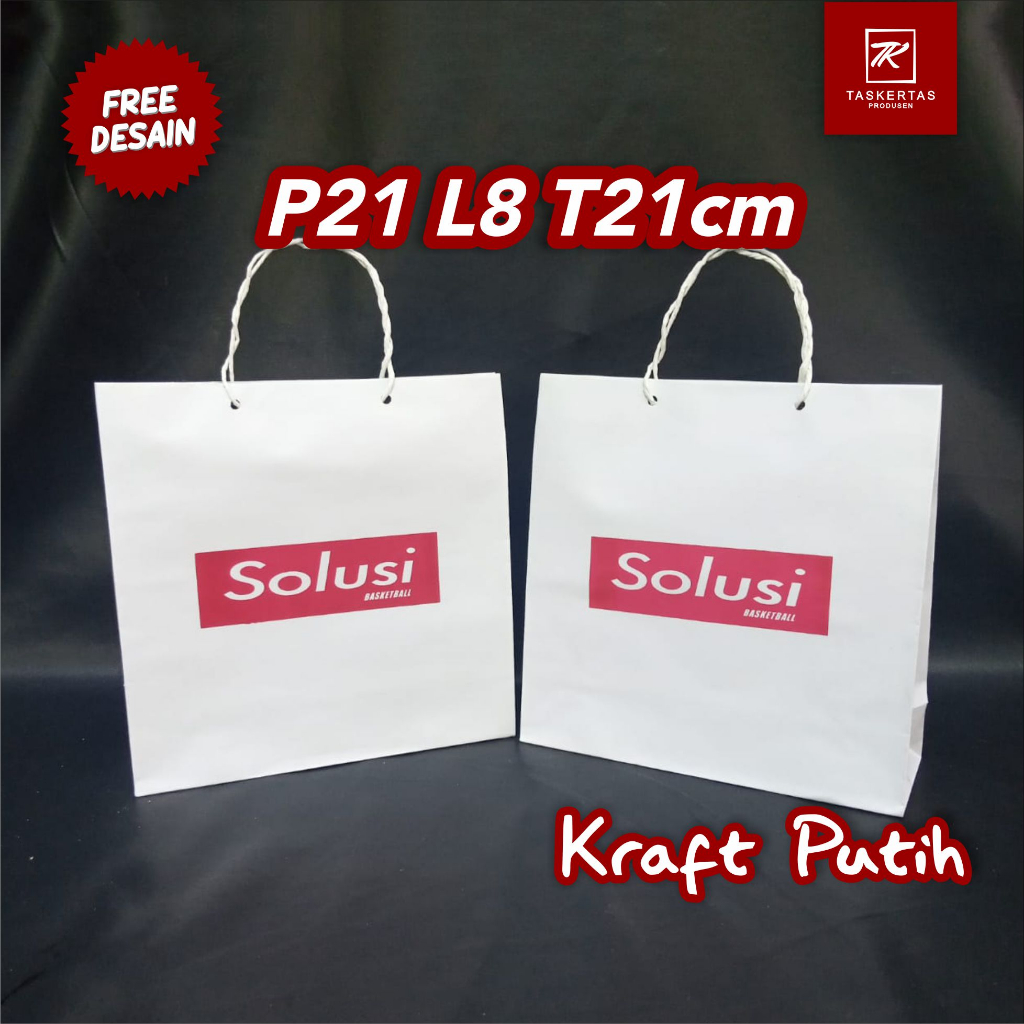 Jual Paper Bag Tas Kertas Kraft Putih Dengan Sablon Free Desain