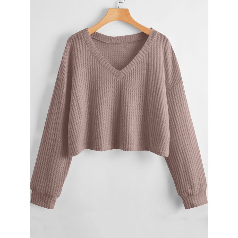 Jual Sweater Crop Top Waffle Kerah V New Arrival Shopee Indonesia