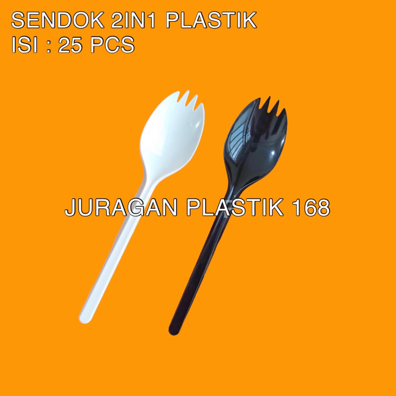 Jual Sendok Makan Spork 2in1 Sendok Garpu Plastik Putih And Hitam Isi