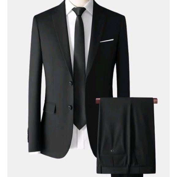 Jual Setelan jas pria formal slimfit warna hitam kancing 2 ( jas