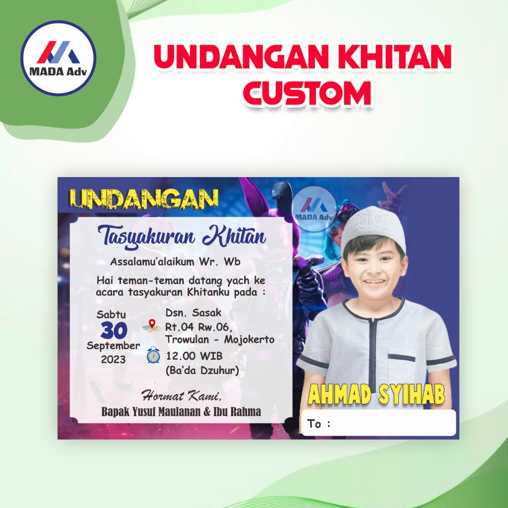Jual UNDANGAN KHITAN / UNDANGAN KHITANAN CUSTOM + FREE PLASTIK