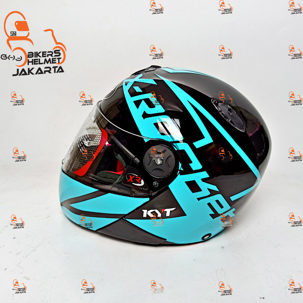 Jual HELM KYT X ROCKET 4 BLACK AQUA BLUE FULL FACE Shopee Indonesia