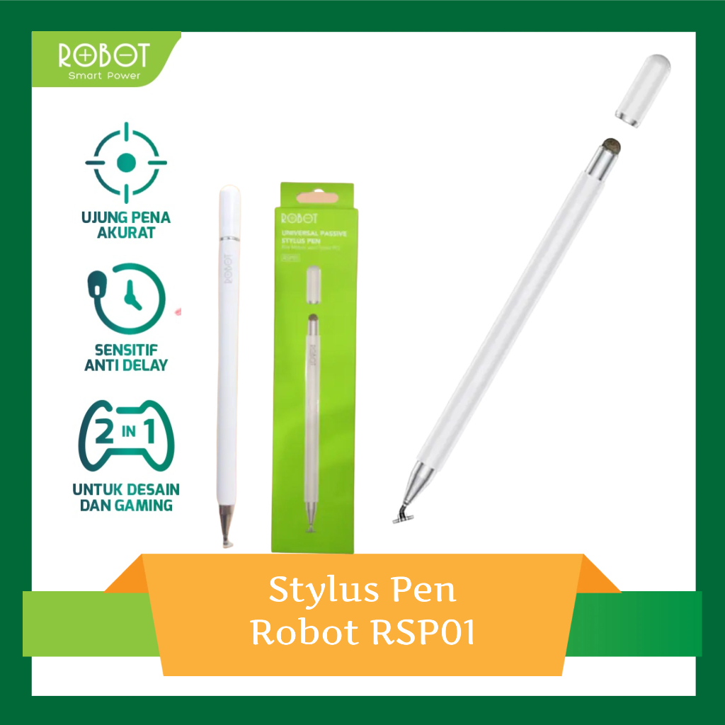 Jual Stylus Pen 2 in 1 Robot RSP01 Universal - White | Shopee Indonesia