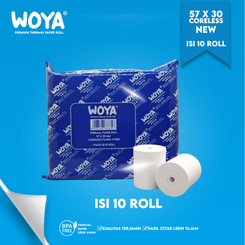 Jual WOYA 10 ROLL KERTAS STRUK THERMAL PAPER ROLL 57X30 TERMAL EDC