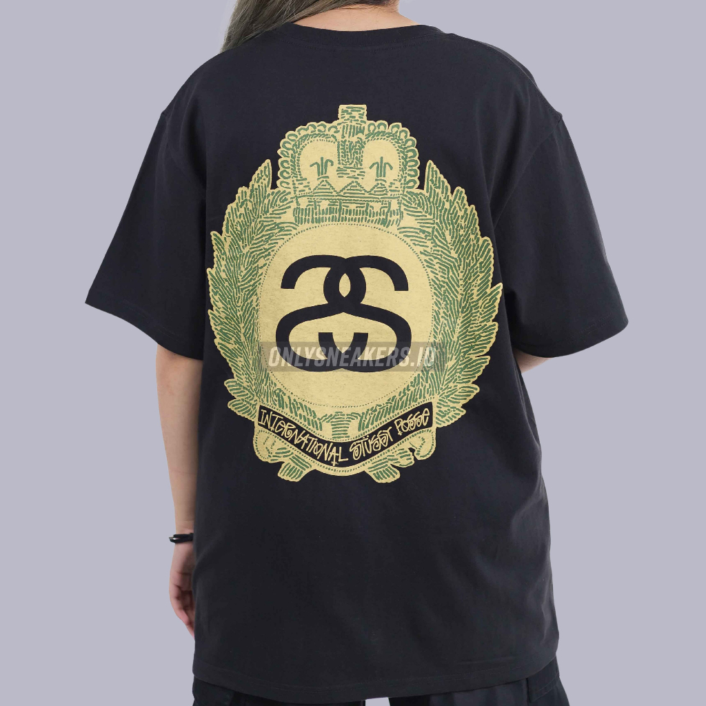 STUSSY CROWN WREATH PIG DYED BLACK TEE (100% AUTHENTIC)