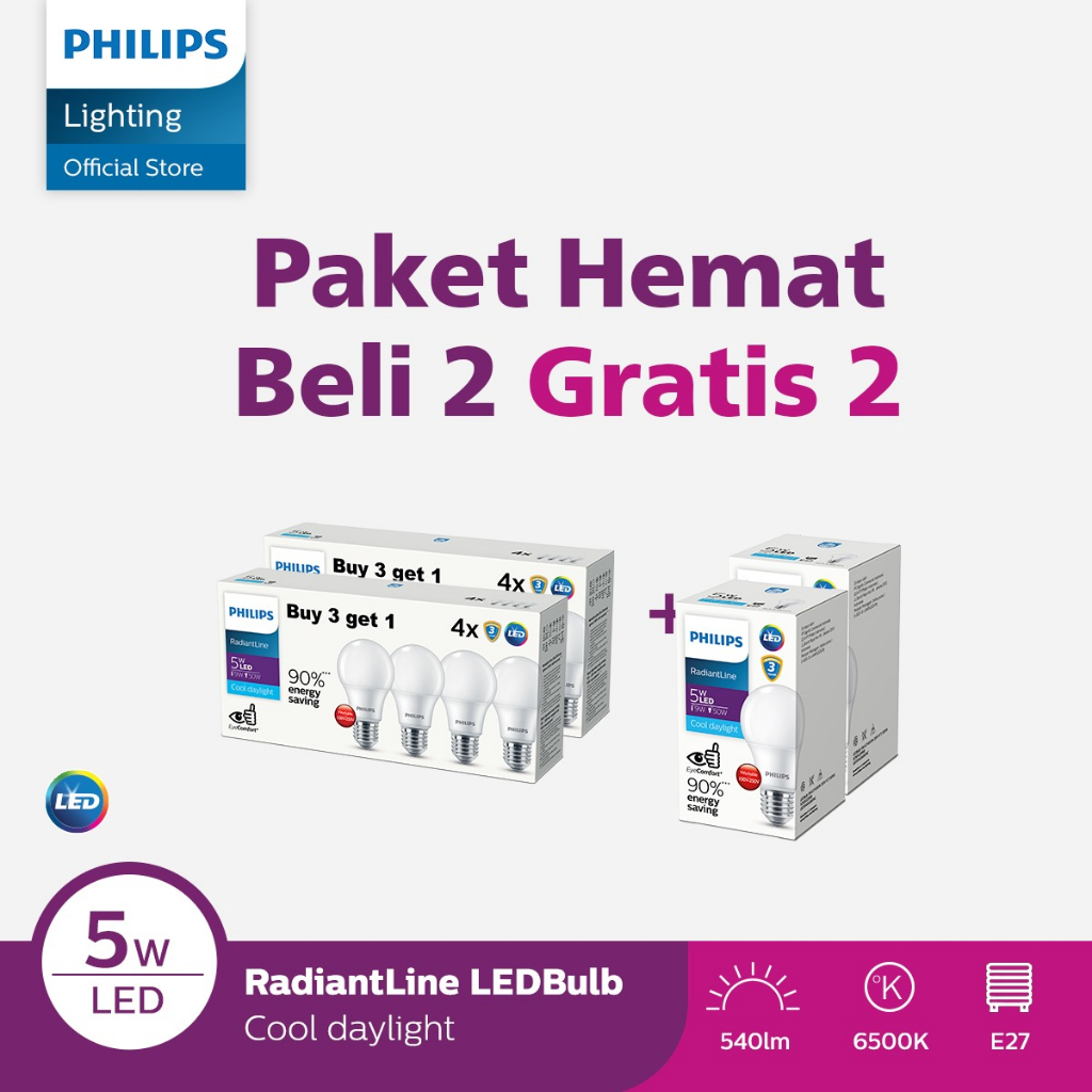 Jual Philips Beli 2 Gratis 2 Multipack RadiantLine LEDBulb 5W 6500K ...