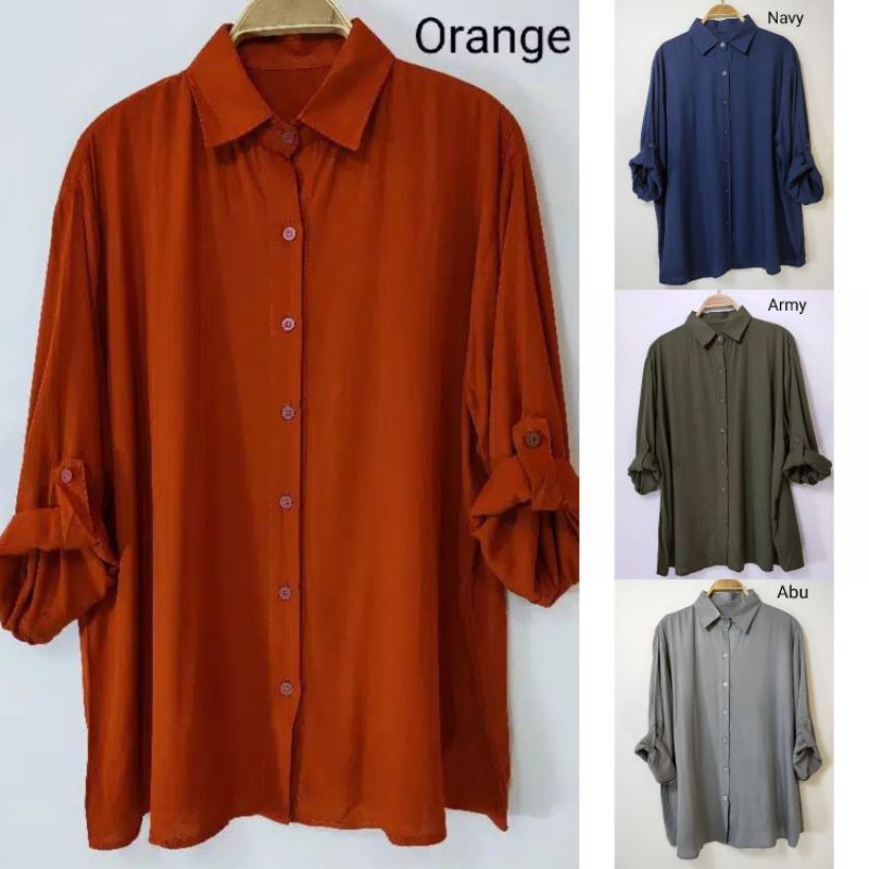 Jual KEMEJA OVERSIZE KATUN RAYON TANGAN SKODER KEMEJA JUMBO POLOS