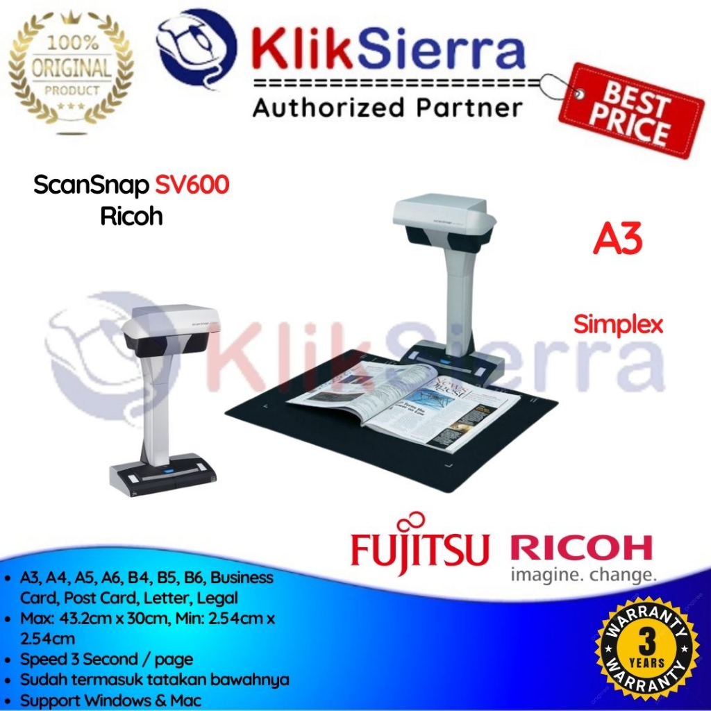 Jual FUJITSU RICOH Scanner ScanSnap SV600 Multiple Scanning Book A3 SV ...