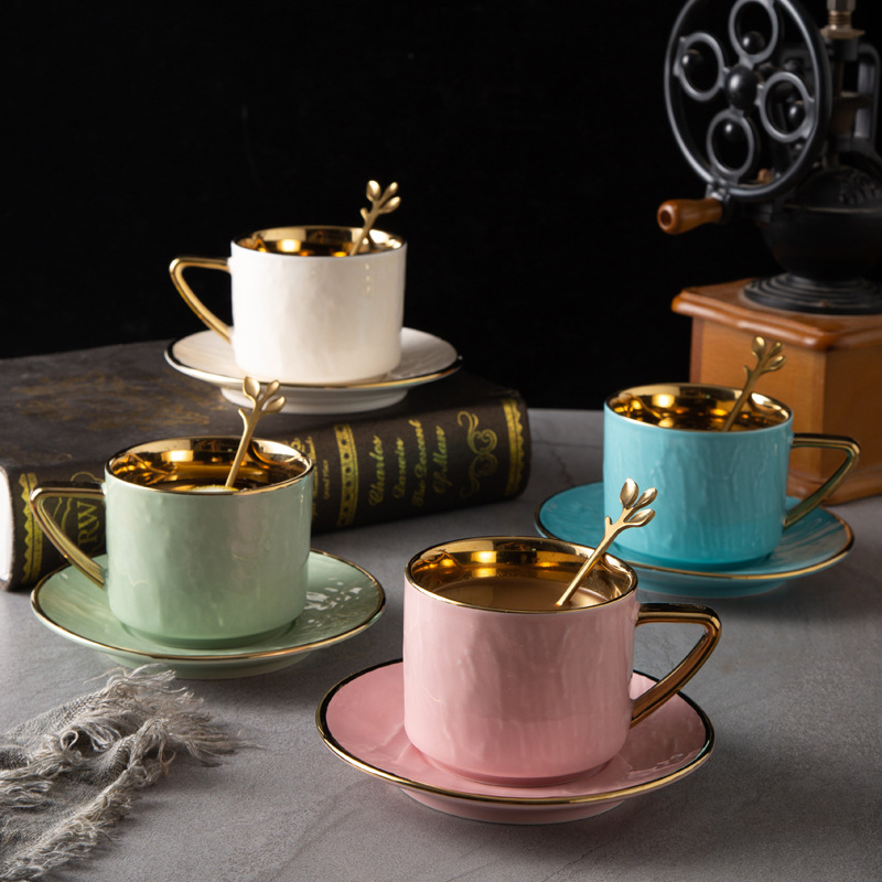 Jual Ashome Cangkir Keramik Set Dalam Gold Elegan Dengan Sendok Dan Piring Ceramic Tea Cup 3974