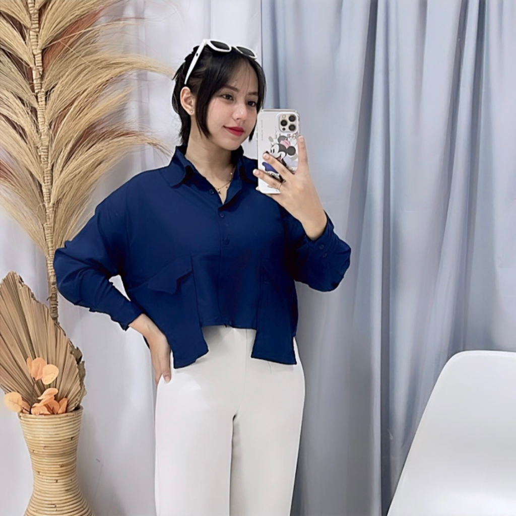 Jual Rx Fashion Kemeja Crop Tysa Shirt Katun Twistcone Kemeja Polos Wanita Nn Shopee