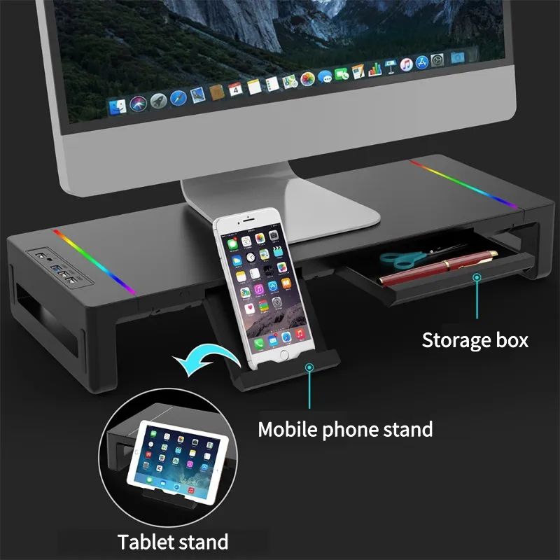 Jual RGB Computer Monitor Stands Riser Desk with USB3.0 Port Keyboard ...