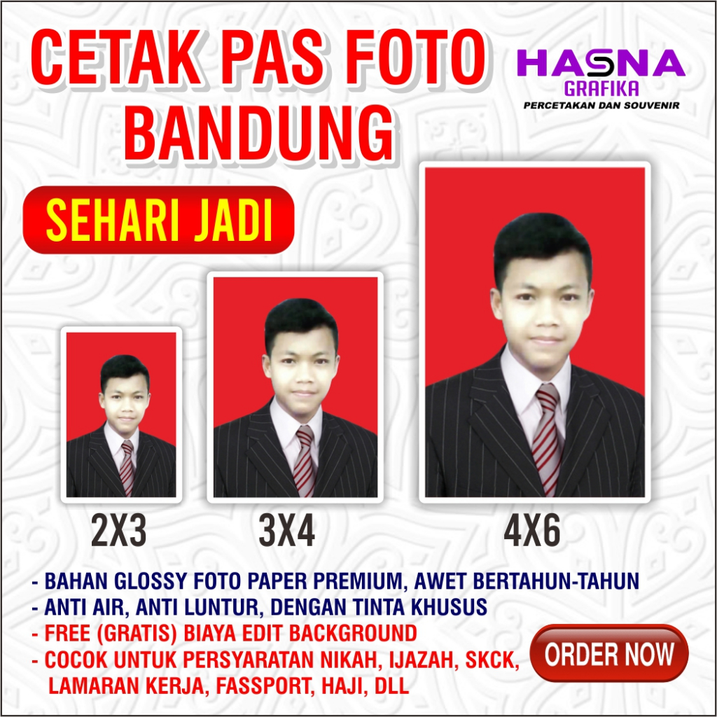 Jual SEHARI JADI Cetak Pas Foto Bisa Instant ukuran 2x3, 3x4 4x6 Bahan