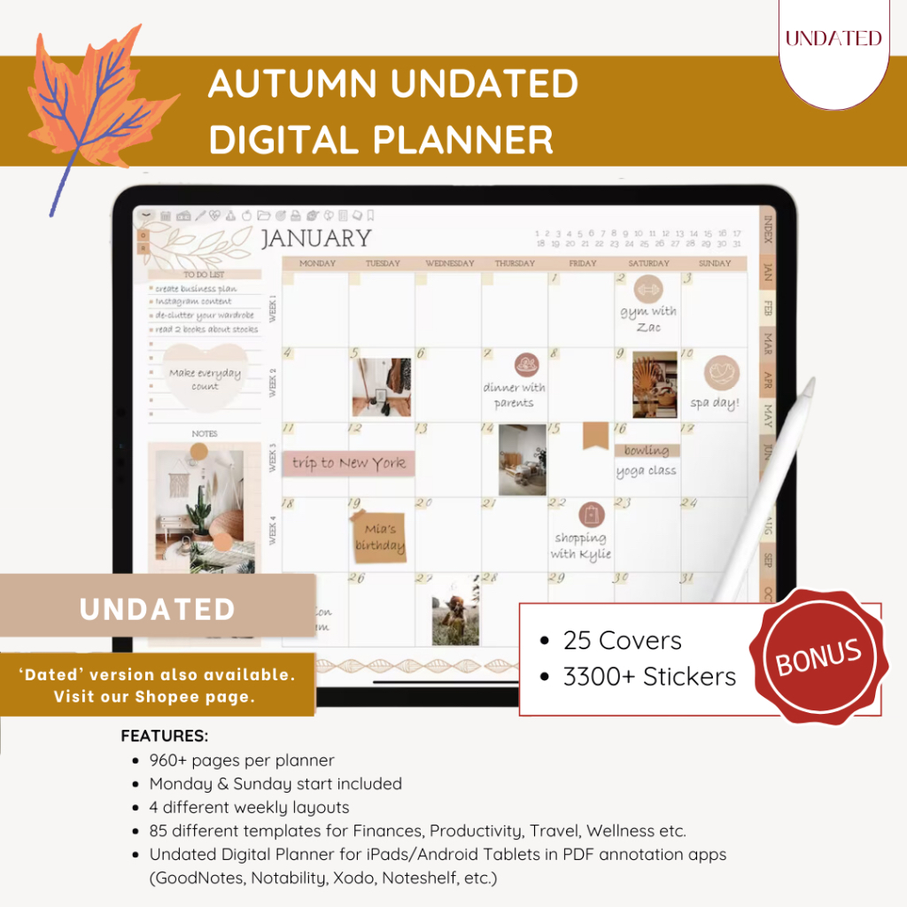 Jual AUTUMN Digital Planner UNDATED untuk iPad/Tablet Goodnotes