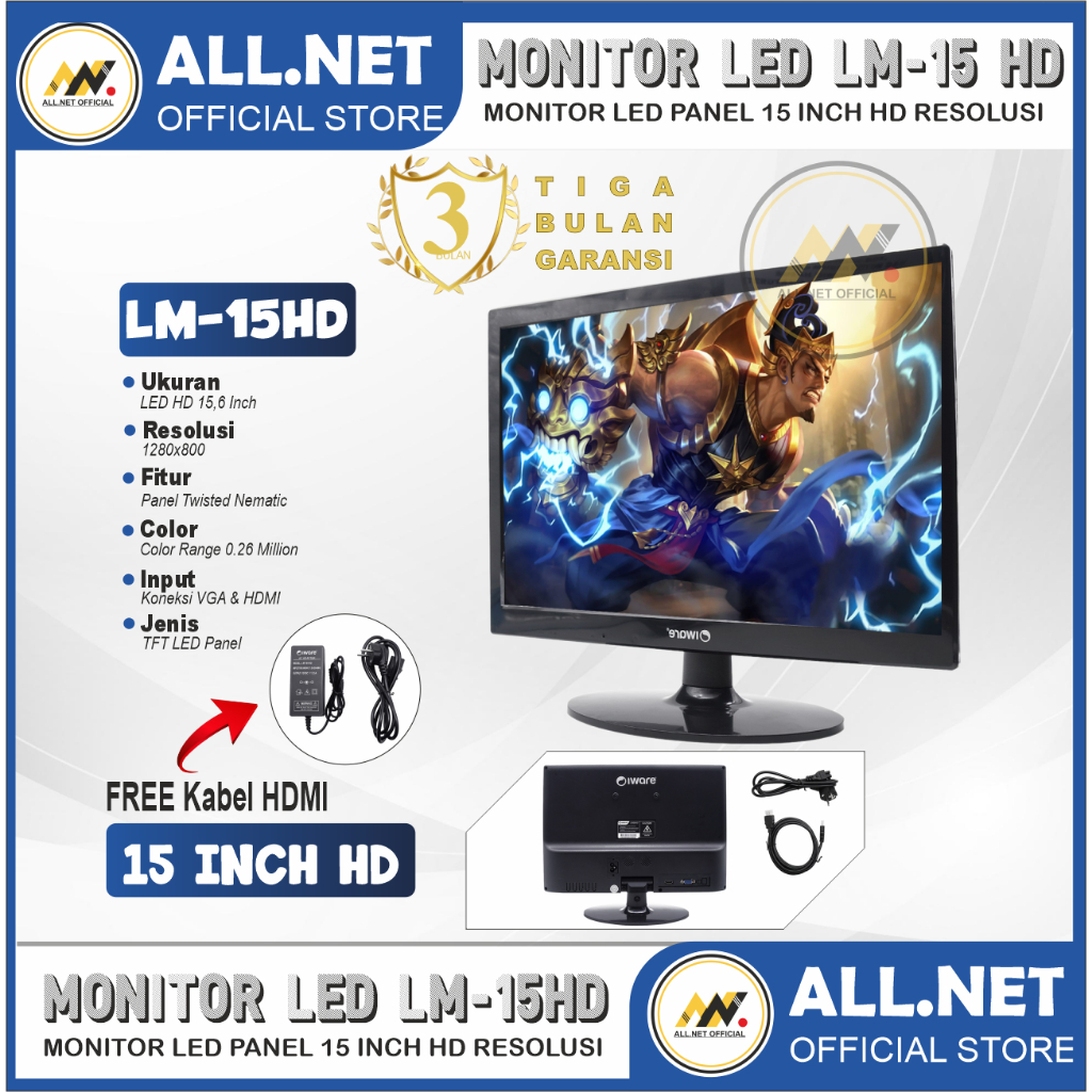 Jual LED Monitor Iware LM-156 15.6 inch HD VGA HDMI Garansi 1 Tahun ...