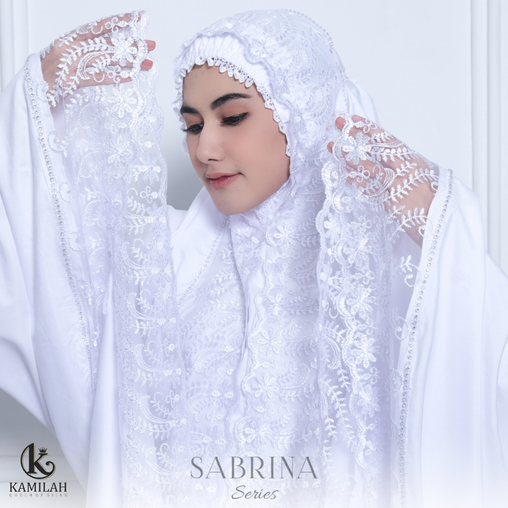 Kamilah - Mukena Dewasa Putih Umroh Haji Sabrina Renda Mewah Jumbo