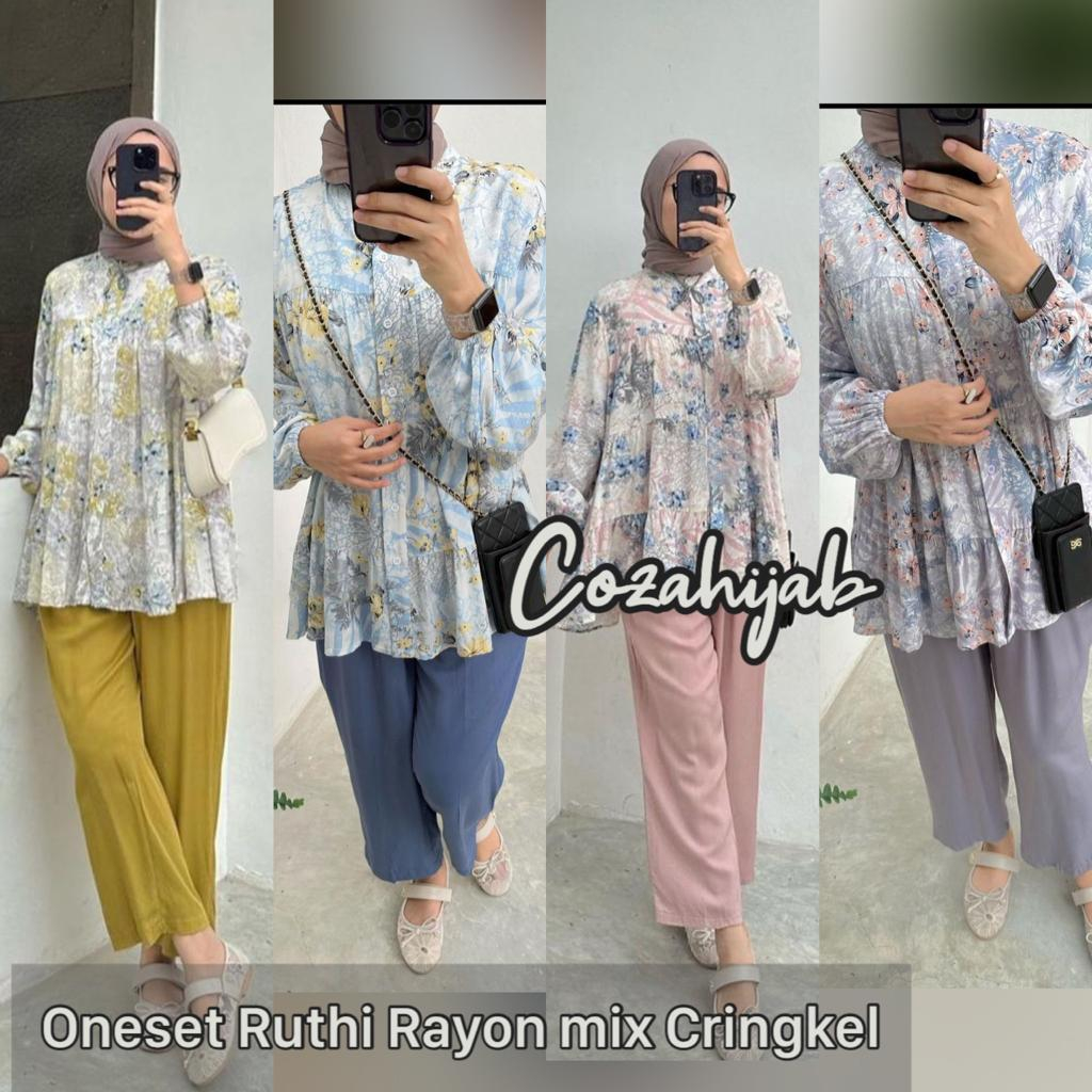 Jual Coza Setelan Rayon Mathani Ruthi Set Motif Bunga Celana Cringkel ...