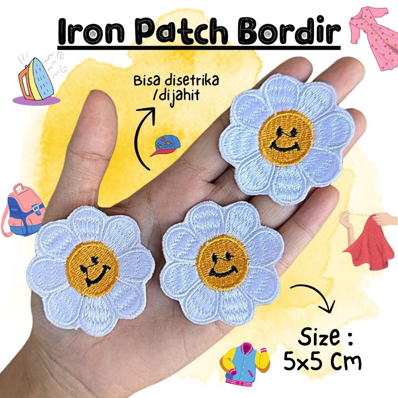 Jual ( BISA SETRIKA / JAHIT ) Iron Patch Bunga Daisy Smile Patch Iron ...