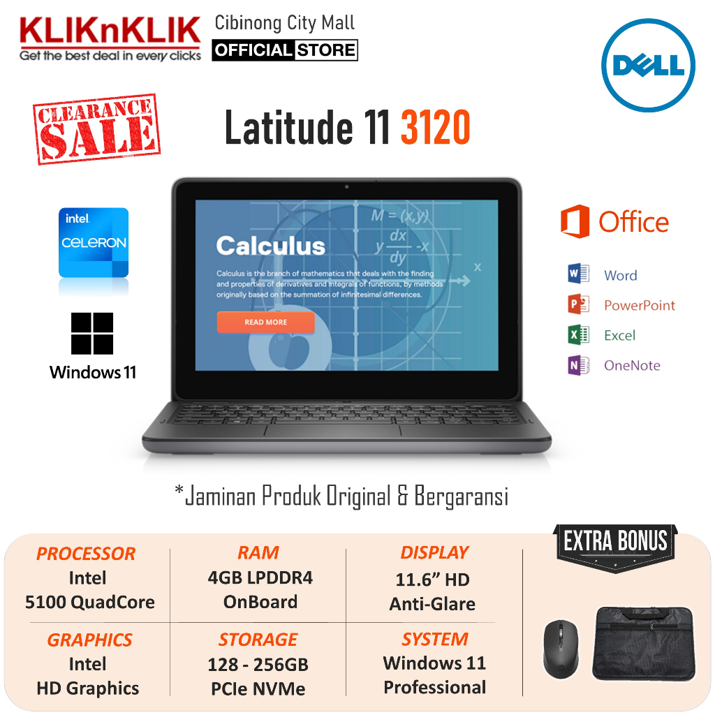 Jual Laptop Dell Latitude 11 3120 Intel N5100 4GB 256GB SSD 11 Inch