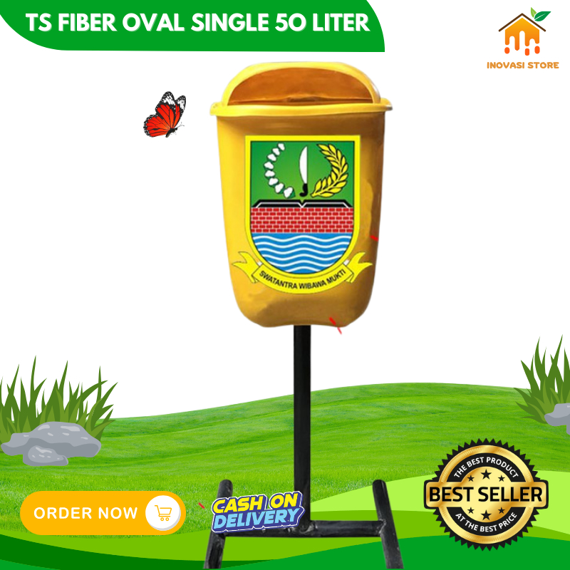 Jual Tempat Sampah Fiber Oval Single 40 Liter Tong Sampah Bak Sampahdustbin Fiber Organik 8659