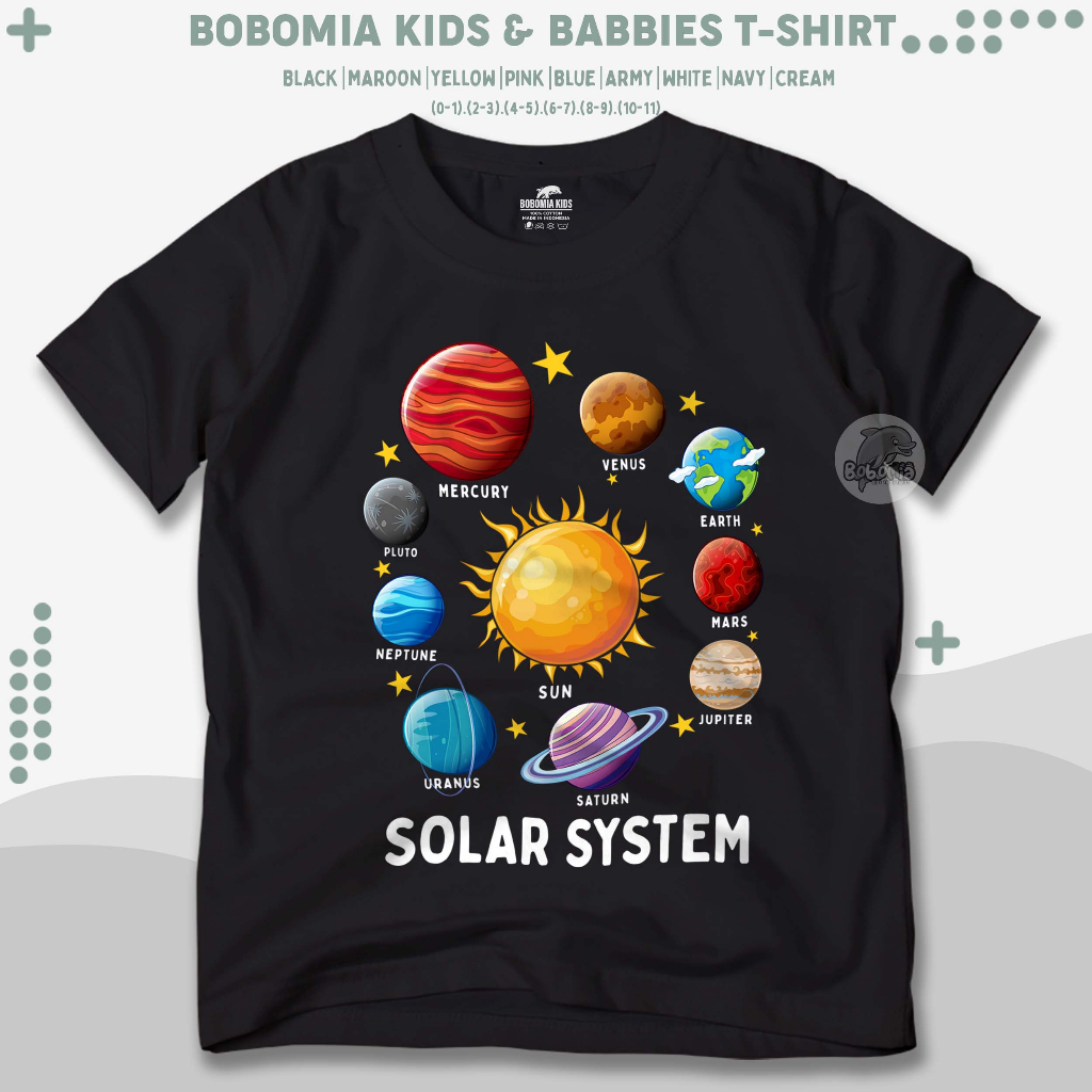 Bobomia Kaos Anak Planet Space Solar System Baju Distro Anak dan Balita  Laki-Laki dan Perempuan (0-10 Tahun) Atasan Kids Tshirt K842