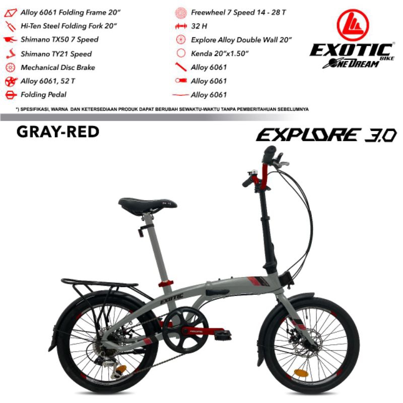 Jual SEPEDA LIPAT REMAJA DEWASA 20 INCH EXOTIC EXPLORE 3.0 ALLOY 7SPEED ...