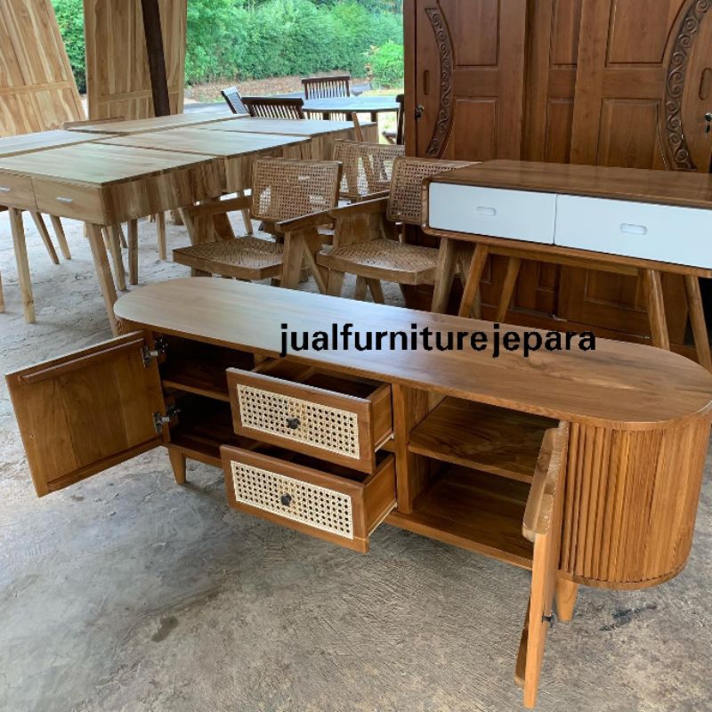 Jual Meja Tv Minimalis Modern Kayu Jati Bufet Tv Buffet Tv Minimalis Kayu Jati Shopee Indonesia