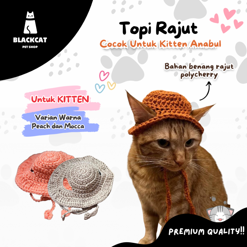 Jual BLACKCAT Topi Kucing Rajut Lucu Bahan Polycherry 27cm | Shopee ...