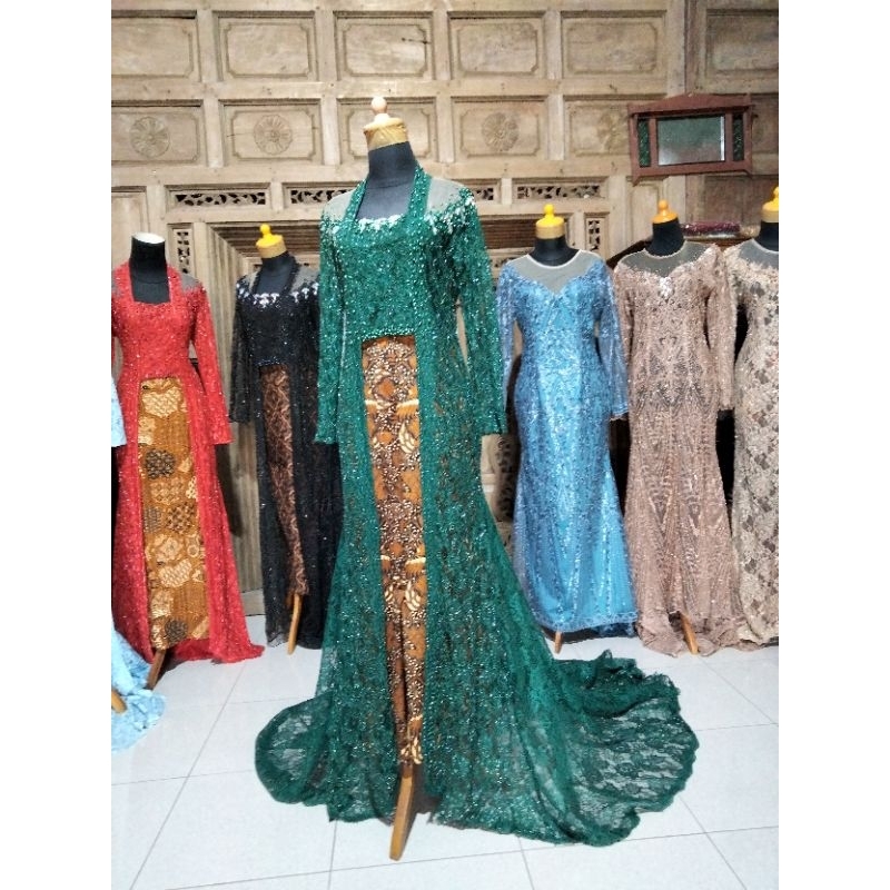 Jual kebaya pengantin kutubaru warna hijau botol/ emerald | Shopee